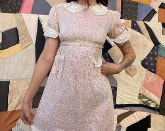 1930s/40s cotton floral puff sleeve mini dress (38in bust, 32in waist)