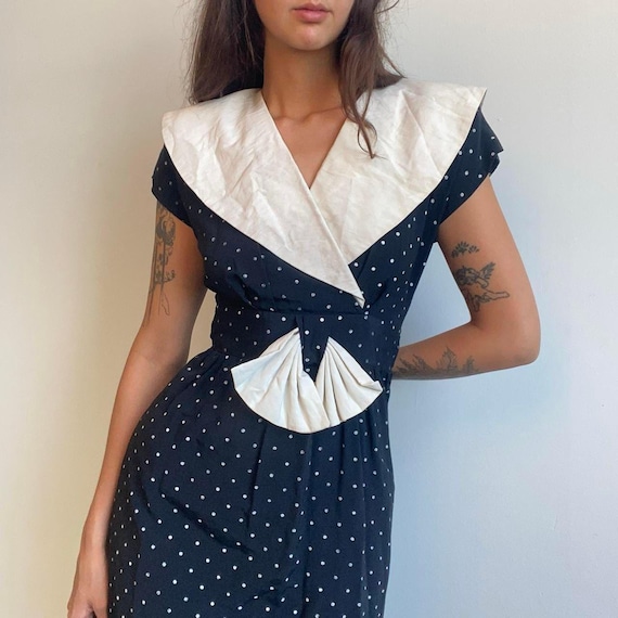 1980s does 1950s polka dot rayon blend dress