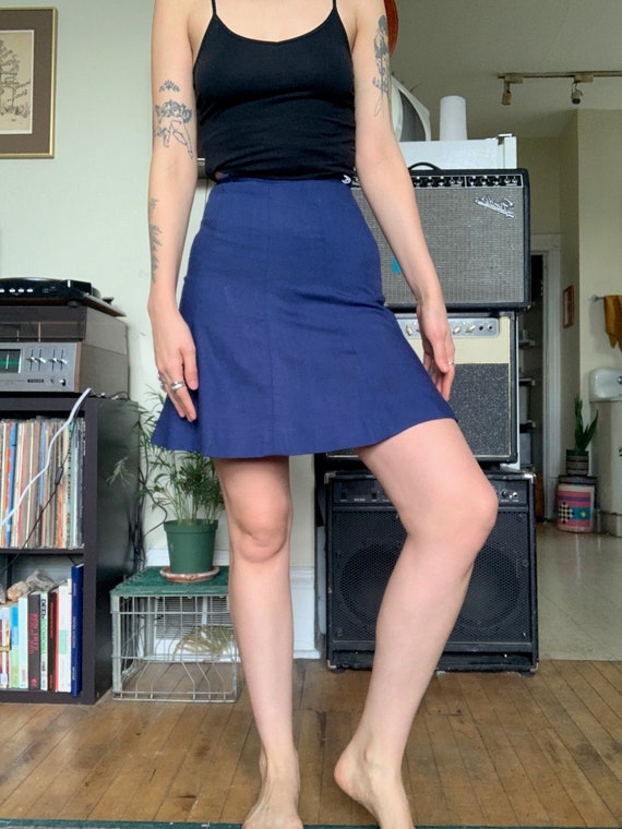 50s/60s navy linen mini skirt