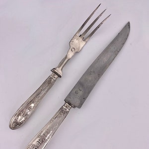Vintage Early 20th Century French Paris Silver-Plated Carving Set - Two-Piece Silverware - Marked Antique Dining Utensils