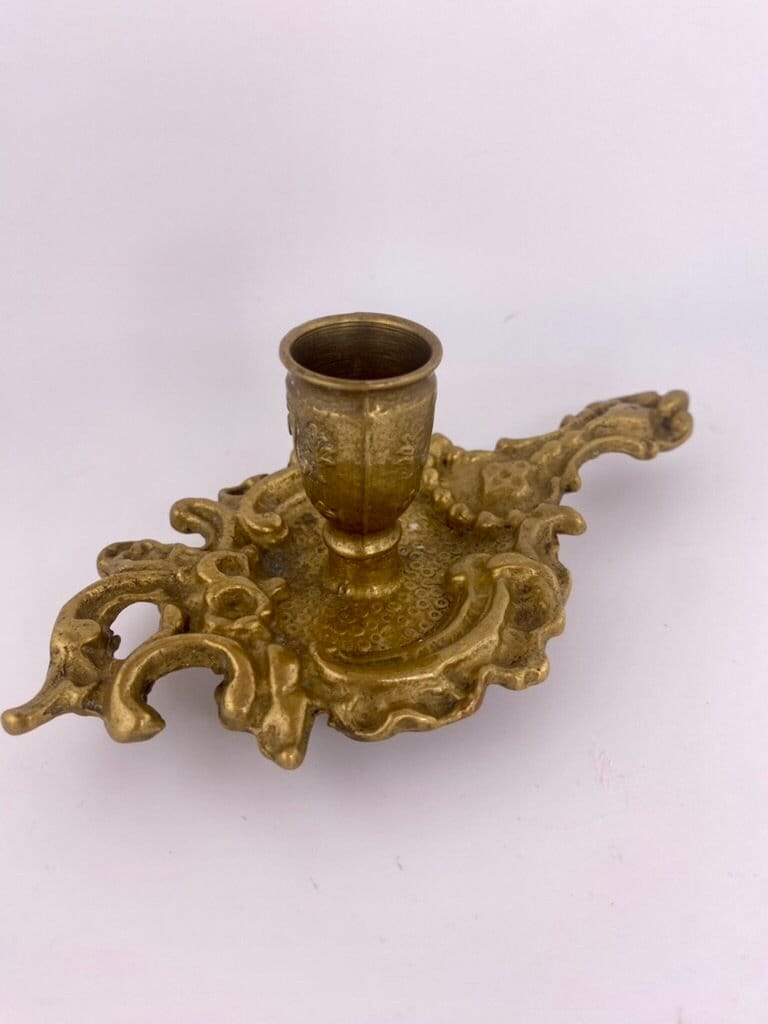 Lot - Pair of Baroque Nautilus Shell Brass Candle Holders