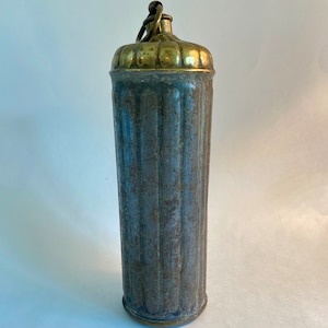19th Century Vintage French Tin and Brass Hot-Water Bottle - WW2 Era Home Decor