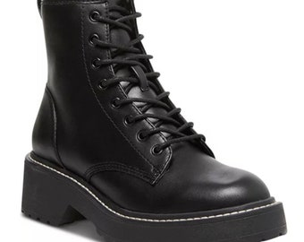 Black Combat Boots Lace Up Comfort Cushion Sole Size 10