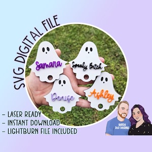 Topper targa con nome Ghost Stanley da 20 once, 30 once, 40 once, File di taglio laser SVG, Versione Quencher H2.0, Topper fantasma di Halloween, File laser, Ghostie