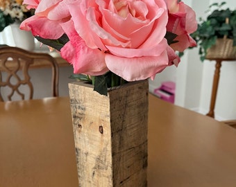 Rustic square wood vase