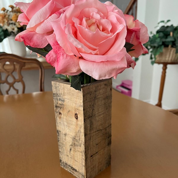 Rustic square wood vase