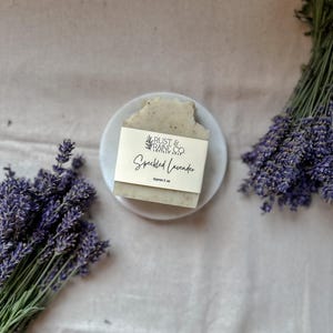 Speckled lavender bar soap, herb, gentle soap, lightly fragranced, nourishing bar, sensitive skin, exfoliating, pure soap, cold process.