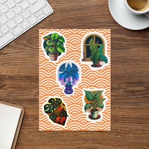 ABSTRAKT BOHO eclectic grün midcentury esoterik geometrisch natur blatt laub botanisch Hauspflanze Illustration Aufkleber StickerBogen Pack