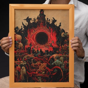 OCCULT ESOTERIC ABSTRACT gothic eclectic mystical fire baphomet antique map hell infernal demonic original wall art print poster picture