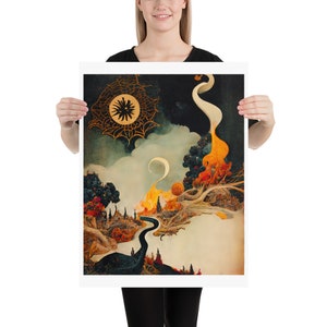 ABSTRAKT MIDCENTURY ESOTERIK eklektisch okkult komisch Gothic Fantasy Finsternis surreal rauchige Finsternis Wand Kunst Druck Poster Bild