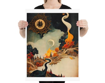 ABSTRACT MIDCENTURY ESOTERIC eclectic occult weird gothic fantasy eclipse surreal smokey eclipse wall art print poster picture
