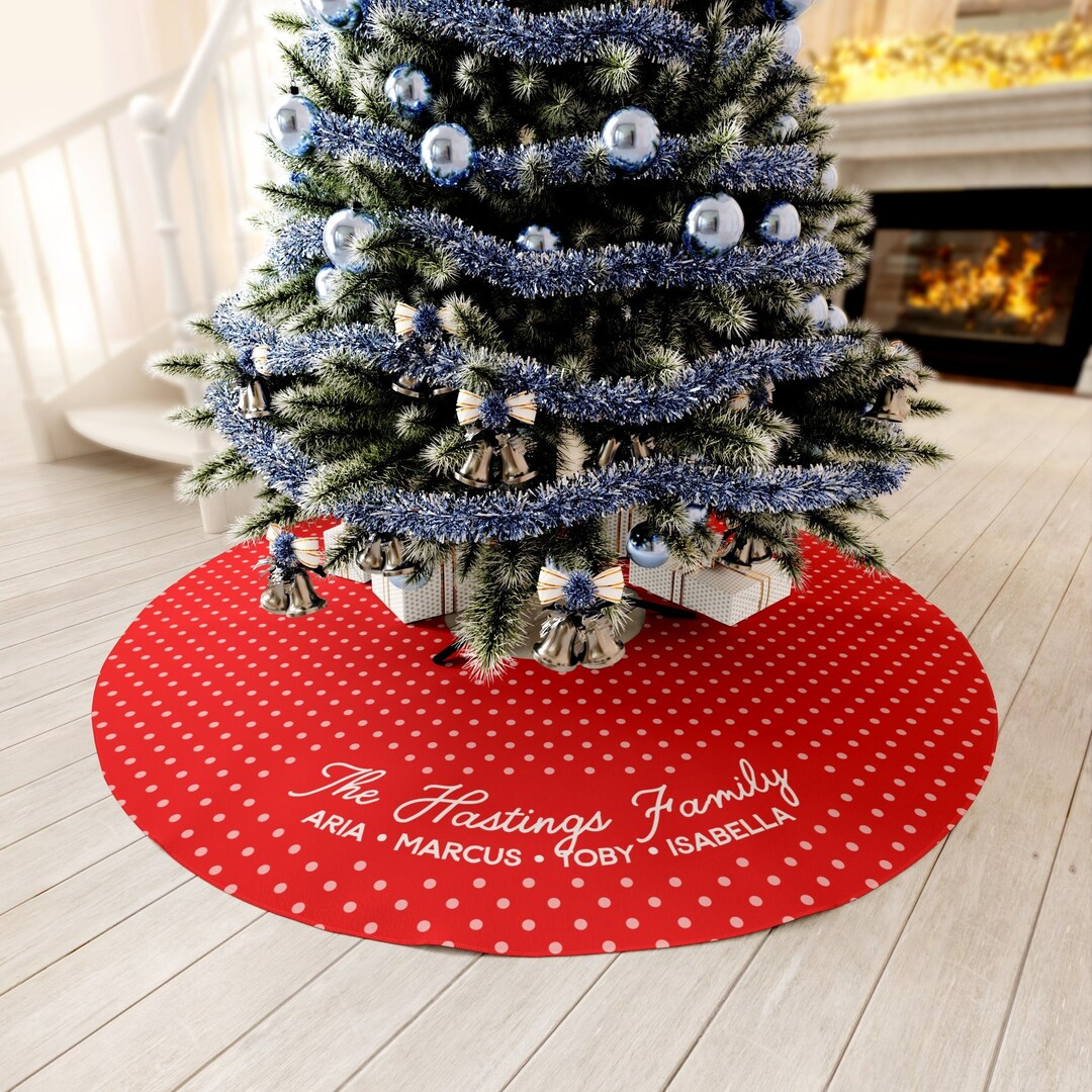 Red Christmas Tree Skirt, Polka Dot Christmas Tree Skirt, Personalized
