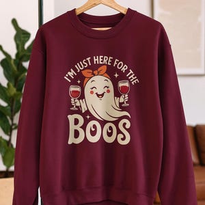 Halloween Ghost Sweatshirt, I&#39;m Just Here for the Boos, Unisex Crewneck, Spooky Season Apparel, Funny Halloween Gift, Cozy Fall Clothing
