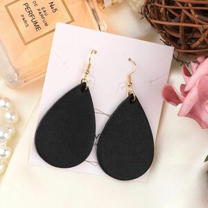 Leather Earrings, Natural Jewelry, Black Statement Earrings, Simple Drop Earrings, Dangle Resin Earrings, Minimalist Boho Earrings