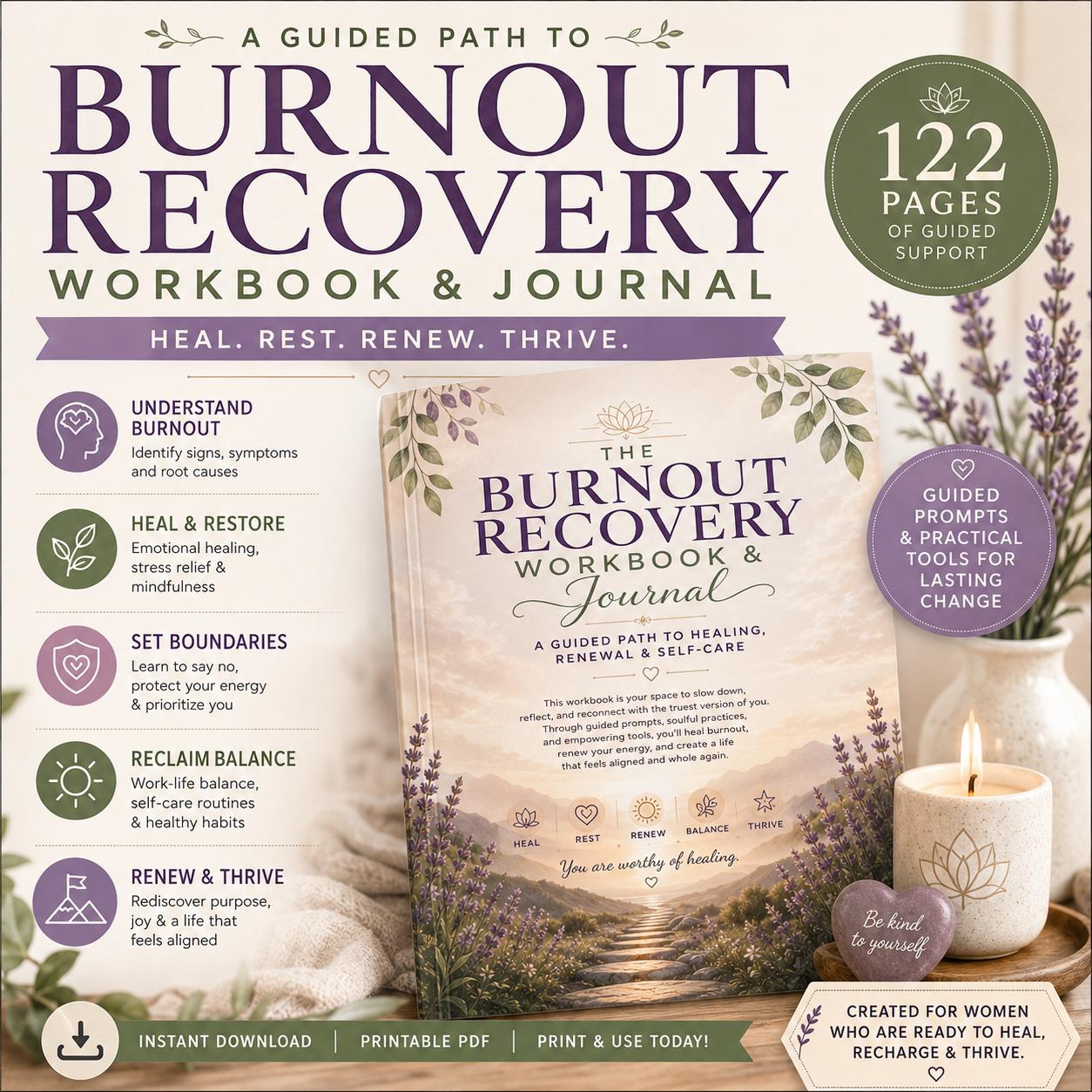 Burnout Recovery Workbook & Journal | Guided Self-care, Stress Relief ...