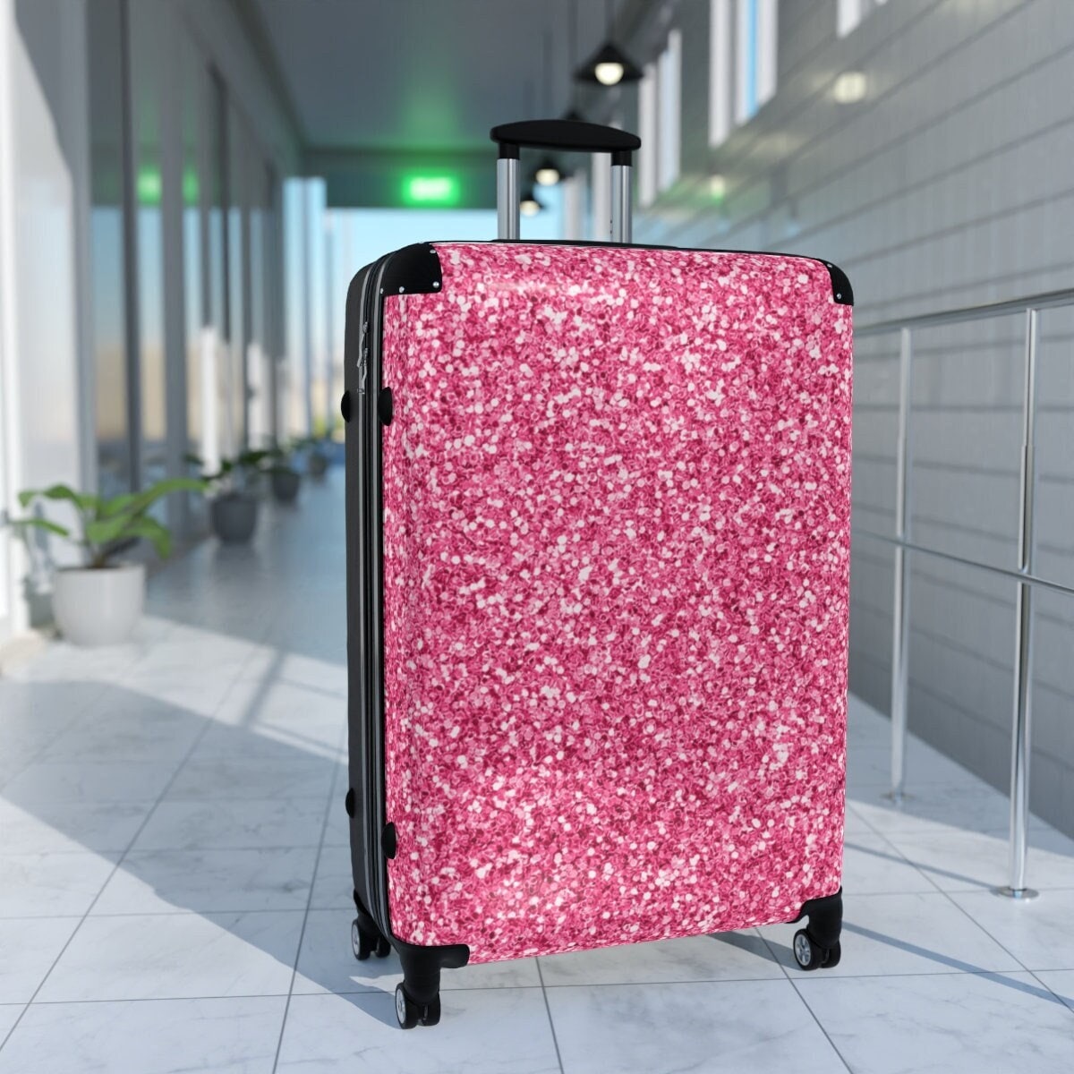 Pink Glitter Vacation Suitcase With Wheels Three Sizes Etsy