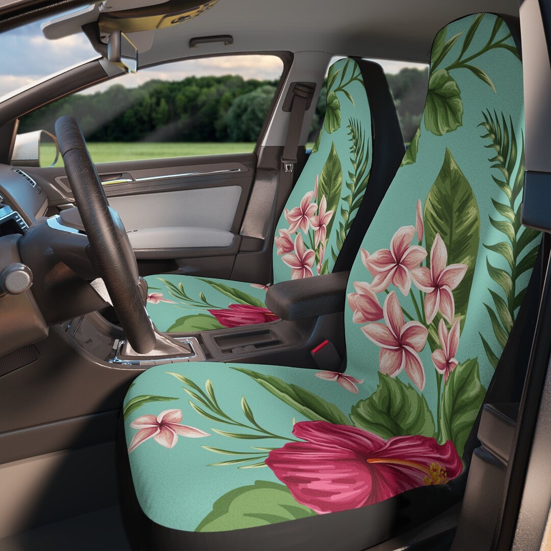 Tropical Floral Pink and Green Car Seat Covers Great New Driver Gift, Refresh Car, Mushroom