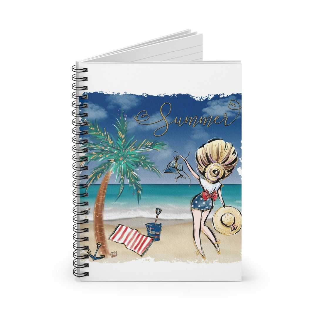 Summer Girl on Beach Windy Day Spiral Notebook Ruled Line Great Friend ...