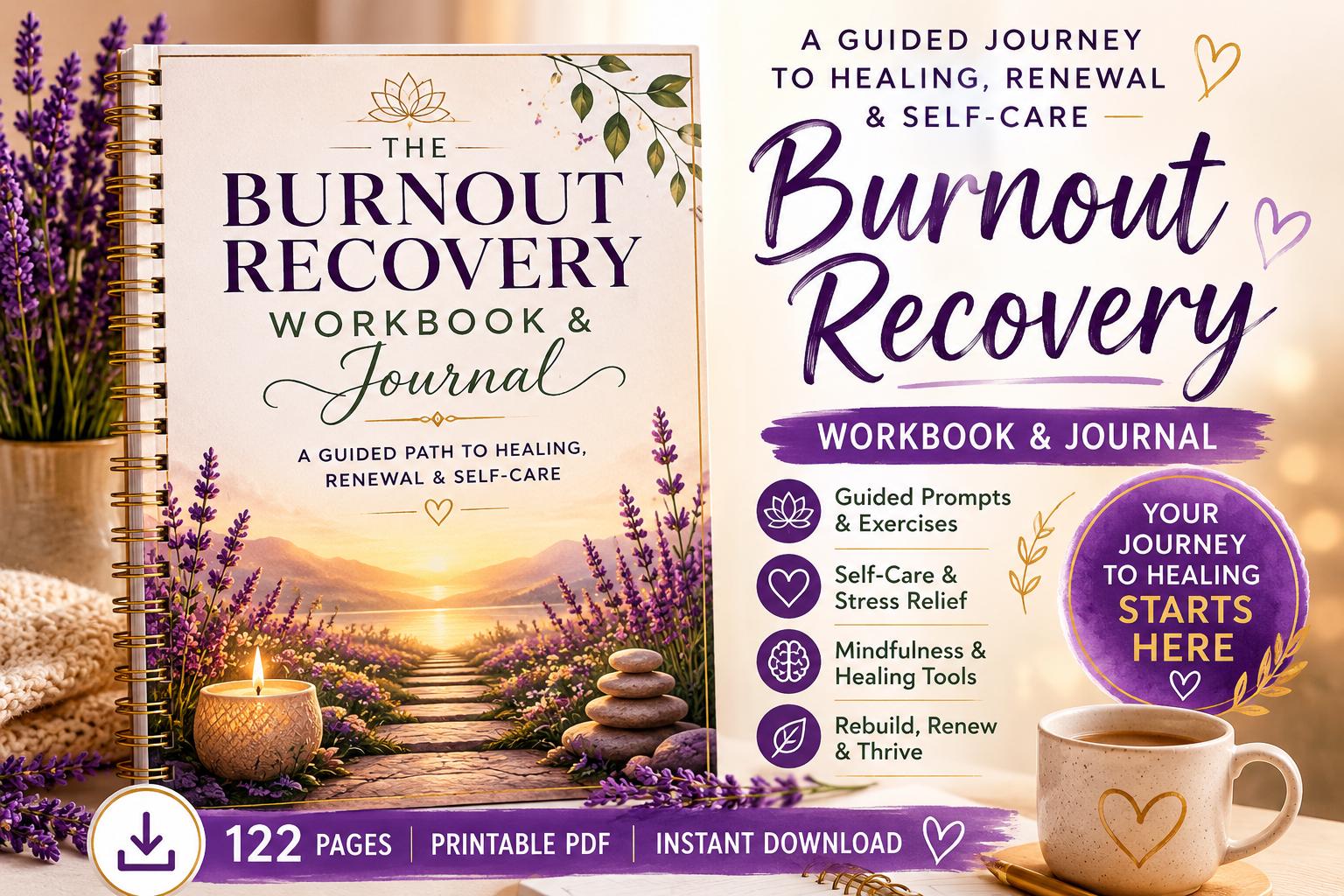 Burnout Recovery Workbook & Journal | Guided Self-care, Stress Relief ...