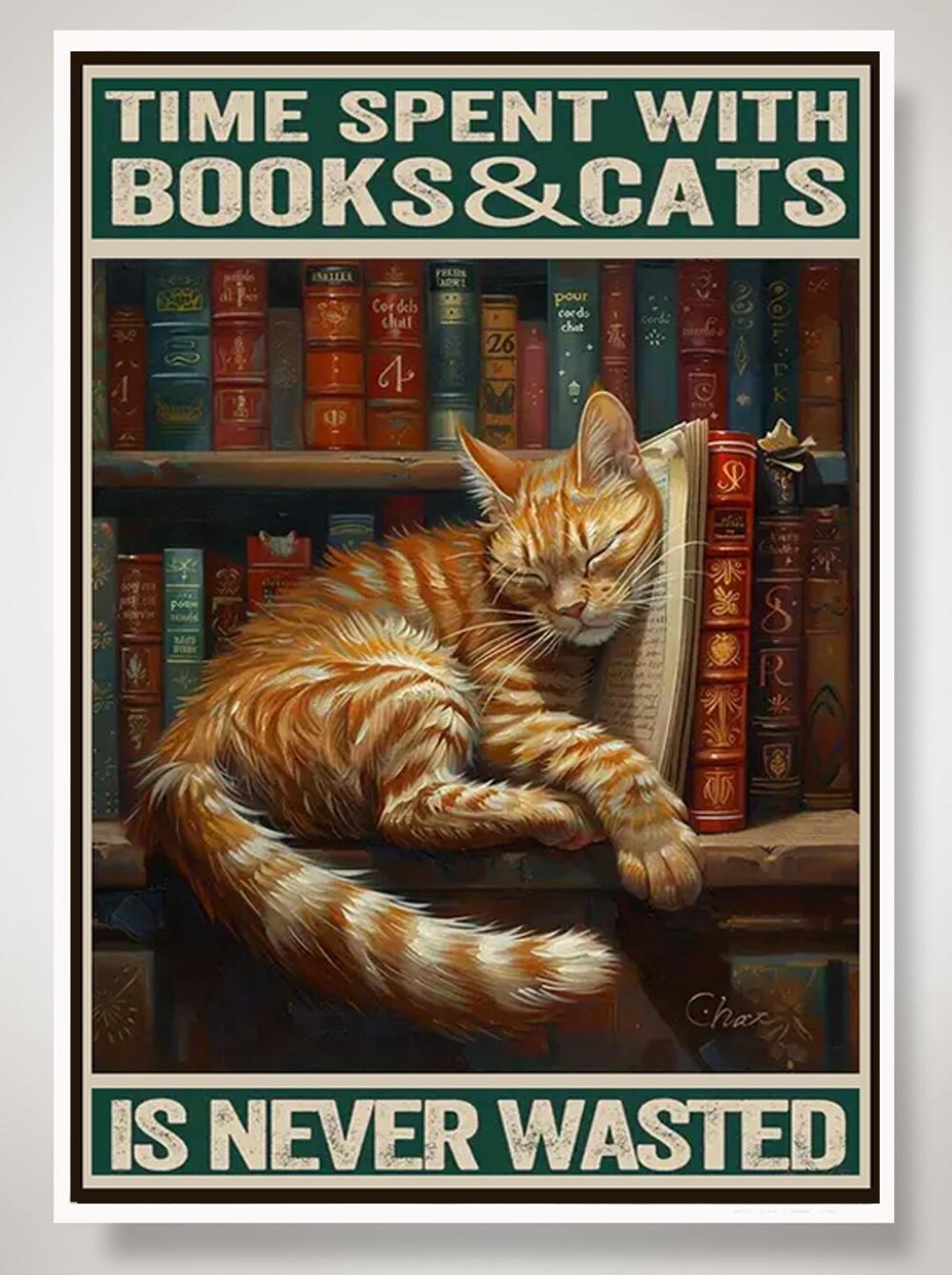 Cat Reading Poster, Time Spent With Books & Cats, Library Wall Art ...