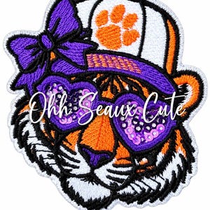 3” Purple/Orange Tiger Hat Patch
