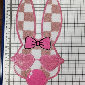 Checkered Bubble Gum Easter Bunny Chenille Patch/Heat Press-Iron On