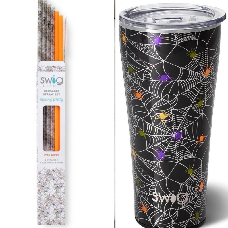 BUNDLE Swig Itsy Bitsy Halloween 22oz Tumbler W/ 6 Pack Straws Etsy