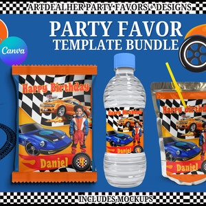 Beginner Car Party Favors Bundle Template, editable in canva, birthday party favors