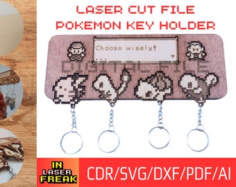 Pokemon Pixel primera Generación + Pikachu . Archivo corte LASER. SVG, dxf, ai y pdf. Portallaves Pokemon