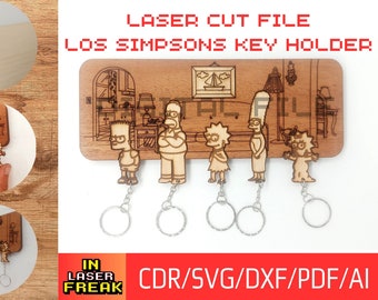 Les Simpsons - Famille Simpsons. Fichier découpé au LASER. SVG, dxf, ai et pdf. Porte-clés Les Simpsons