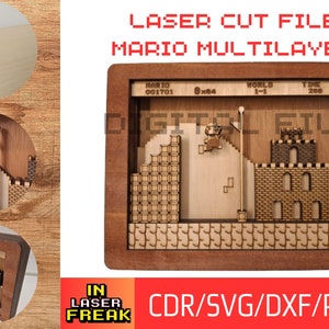 Mario Multi-Layer-Bühne. LASER-Schneidedatei. SVG, DXF, AI, CDR und PDF. Mario 10-Ebenen-Bildschirm