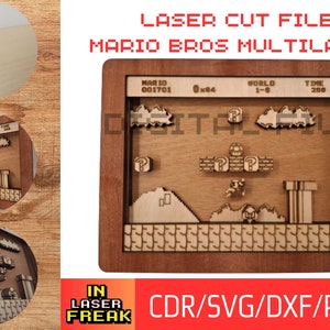 Palco do Mario com várias camadas. Arquivo cortado a laser. SVG, DXF, AI, CDR e PDF. Tela do Mario com 8 camadas.