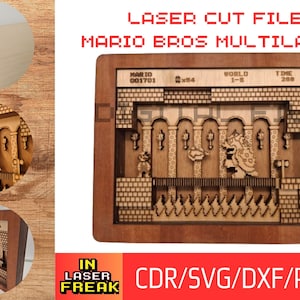 Estágio multicamadas Mario Bowser. Arquivo de corte a LASER. SVG, dxf, ai, cdr e pdf. Tela Mario 10 camadas