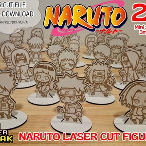 Lot de 24 figurines Naruto découpées au laser. Fichiers découpés au laser : svg/lbrn/cdr/dxf/rld/pdf/ai. Figurines Naruto avec socle.