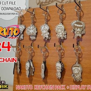Anime Manga Naruto - Confezione da 24 portachiavi + espositore. File tagliati al laser .svg/lbrn/cdr/dxf/rld/pdf/ai Portachiavi Naruto + espositore