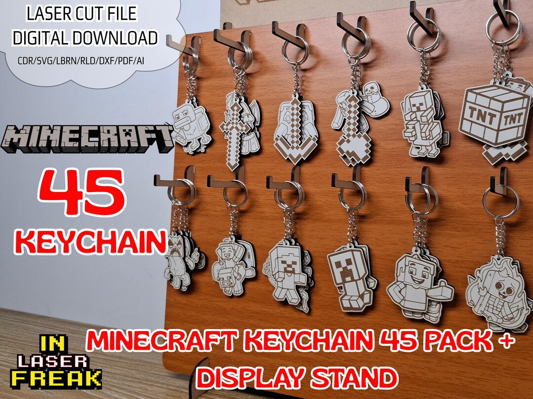 Minecraft Target Keychains Minecraft Pack 45 Keychain + Display Stand. Laser Cut File .svg/lbrn ...