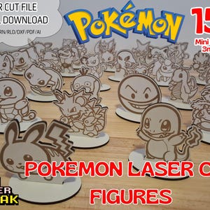 Pacote com 150 bonecos Pokémon cortados a laser. Arquivo de corte a laser .svg/lbrn/cdr/dxf/rld/pdf/ai Bonecos Pokémon com base.