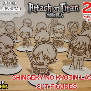 Figuras de mangá de anime Attack on Titan, pacote com 20 figuras cortadas a laser. Arquivo de corte a laser .svg/lbrn/cdr/dxf/rld/pdf/ai Figuras de anime com base