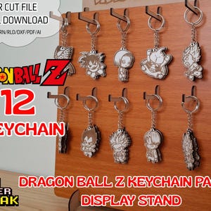 Chaveiro + Suporte de Exibição para Pacote de Anime e Mangá DBZ. Arquivo cortado a laser .svg/lbrn/cdr/dxf/rld/pdf/ai. Chaveiros de anime + Suporte de Exibição.