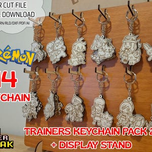 Pokemon Trainer 14er Pack 2 Schlüsselanhänger + Displayständer. LASER geschnittene Datei .svg/lbrn/cdr/dxf/rld/pdf/ai Pokemon Schlüsselanhänger + Display