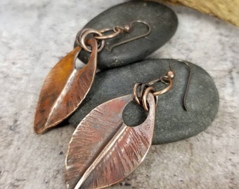 Copper Leaf Earrings, Handmade Jewelry, Gift for Nature Lover, Autumn Earrings