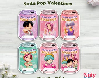Printable KPop Demon Hunters Valentines Cards, Saja Boys Soda Pop Template