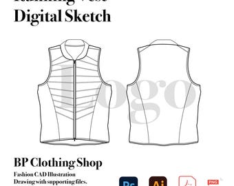 Running Vest Flat Technical Drawing Illustration, Mock-up Template for Design Tech Packs CAD