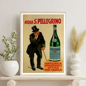 S Pellegrino Poster Vintage Italian Drink Retro Sparkling Water Advertising Print Kitchen Bar Wall Art Home Decor No Frame