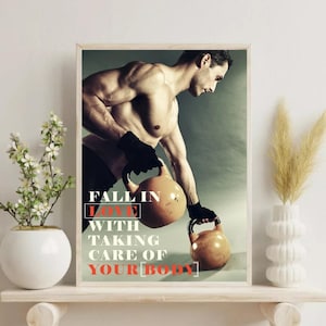 Fitness Motivational Poster Fall In Love With Your Body Art Gym Wall Decor Bodybuilding Inspiration Print Modern Home Decor No Frame