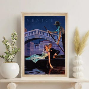 Venice Italy Travel Poster Vintage Gondola Canal Scene Retro European City Print Italian Wall Art Home Decor No Frame