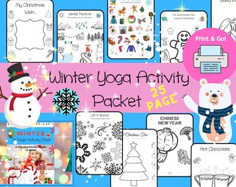 Winter Yoga Activity Packet | Winter Yoga | Winter Coloring Pages | Holiday Coloring | Holiday Activities Kids | Printable