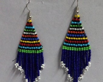 African Beaded earrings, Handmade jewelry, Dangling earrings, blue beaded earrings, Moms gift