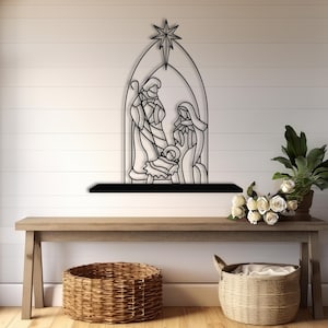 Christmas Nativity Scene Metal Wall Art: Holy Family Manger Decor