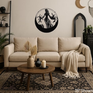 Celestial Woman Metal Witchy Art, Modern Feminine Moon and Stars Fantasy Silhouette for Bedroom or Office, Abstract Goddess Wall Sculpture